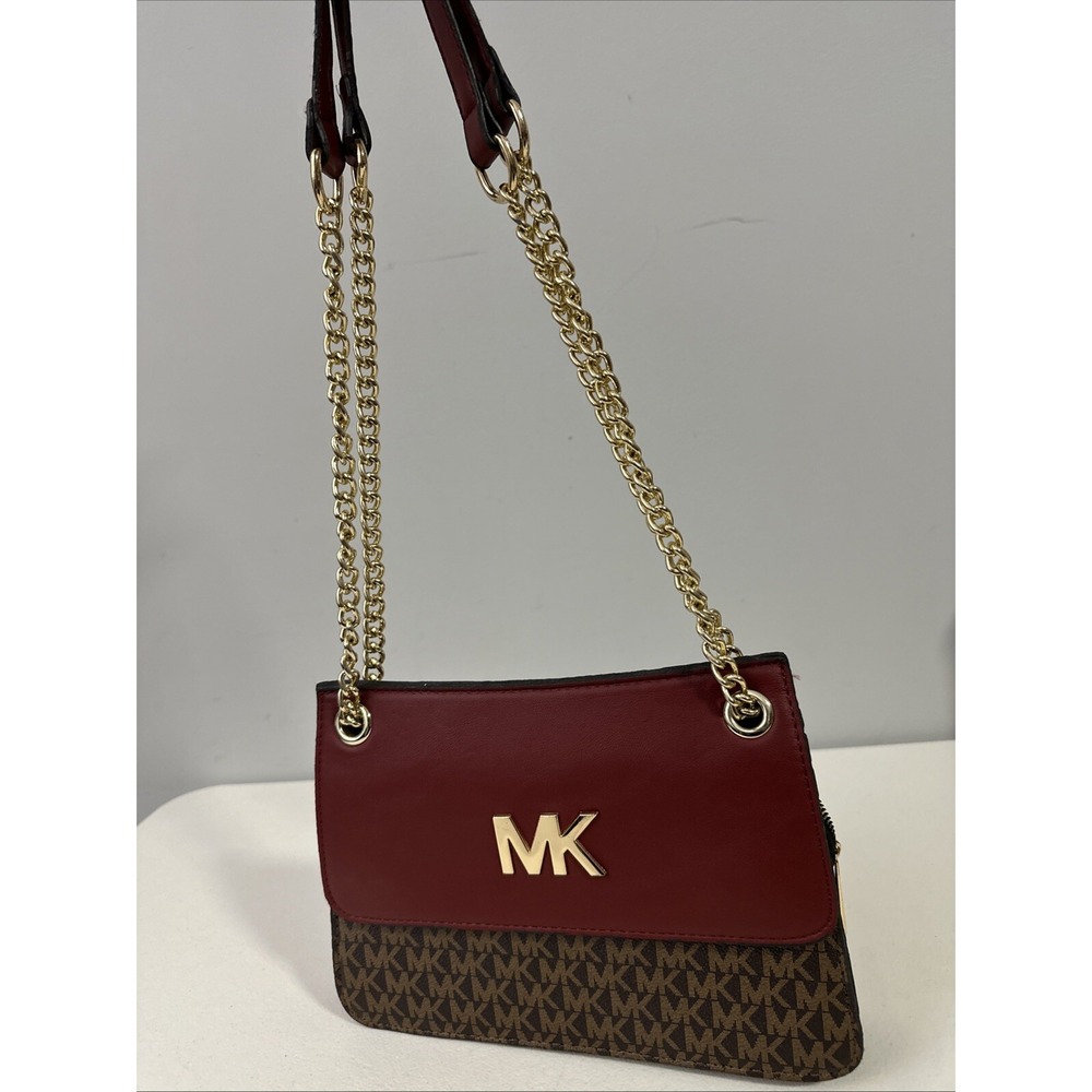Michael Kors Small Shoulder Purse Brown / Red Chain Strap